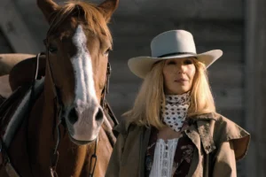 Beth’s tan duster coat on Dutton Ranch