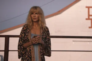 Beth's orange print kimono on Dutton Ranch