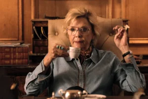 Beulah's denim chain trim shirt on Dutton Ranch