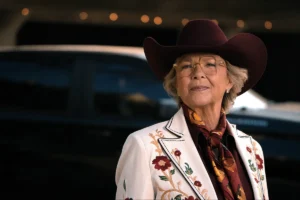 Beulah's gold oversized eye glasses on Dutton Ranch