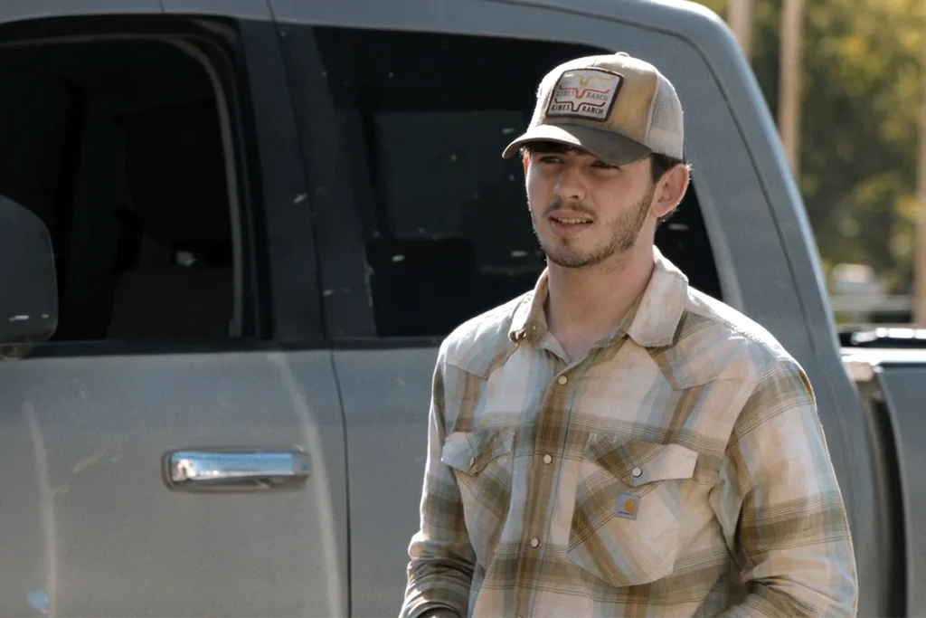 Carter's cream plaid shirt on Dutton Ranch