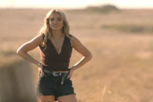 Oreana's burgundy and black checker top on Dutton Ranch